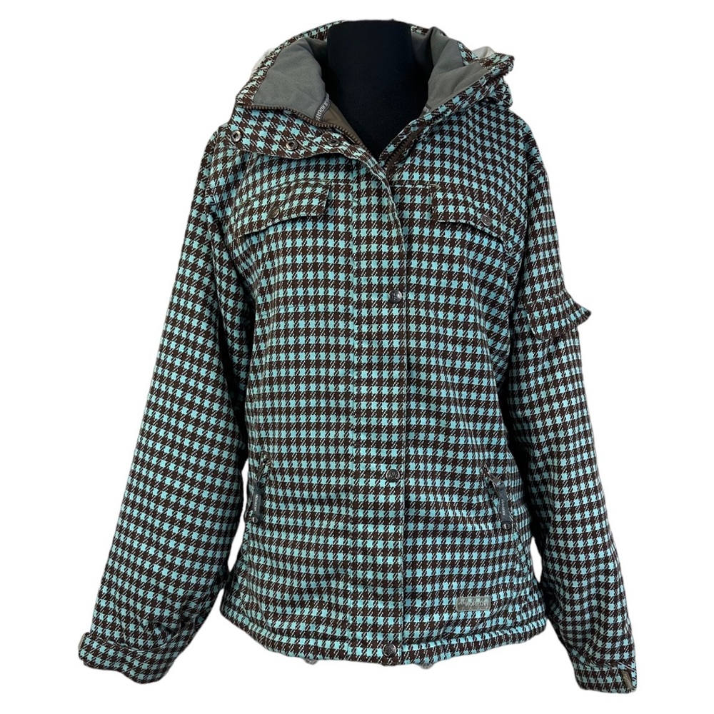 Morrow Women’s Snowboarding Parka Coat L Aqua Brown Checked
